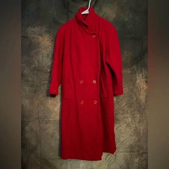 Vintage Long Red Double-Breasted Coat - Picture 2 of 11